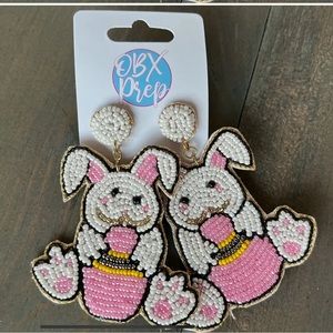 Seed Beaded Easter Bunny Egg Dangle Earrings